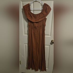 Brown Off The Shoulder Women's Dress